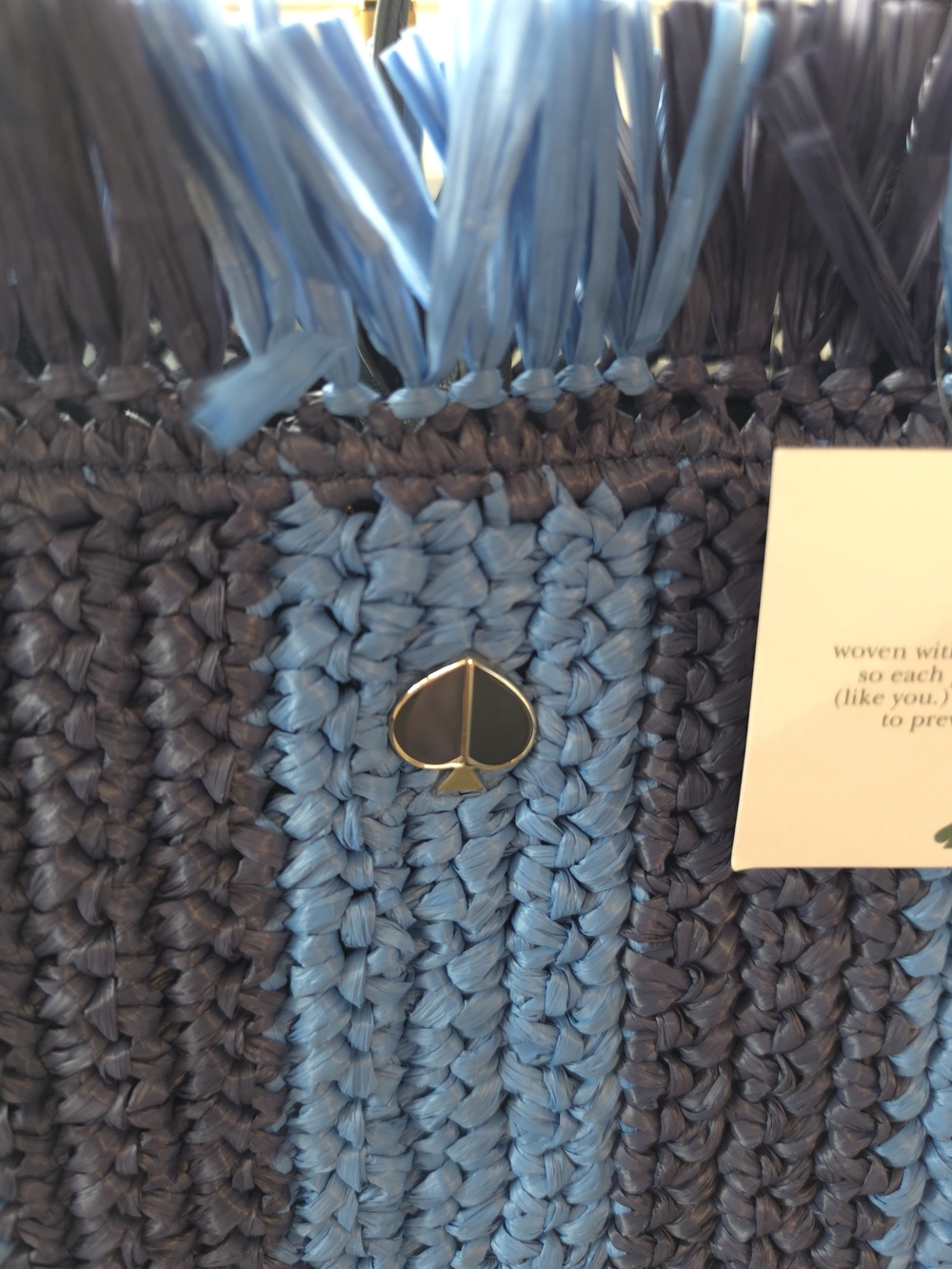 Kate Spade blue striped crochet fringe tote - Picture 10 of 11